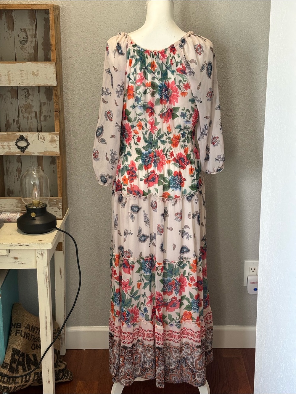 fig and flower White Floral Maxi Dress with Blue & Orange Accents - Picture 3 of 13